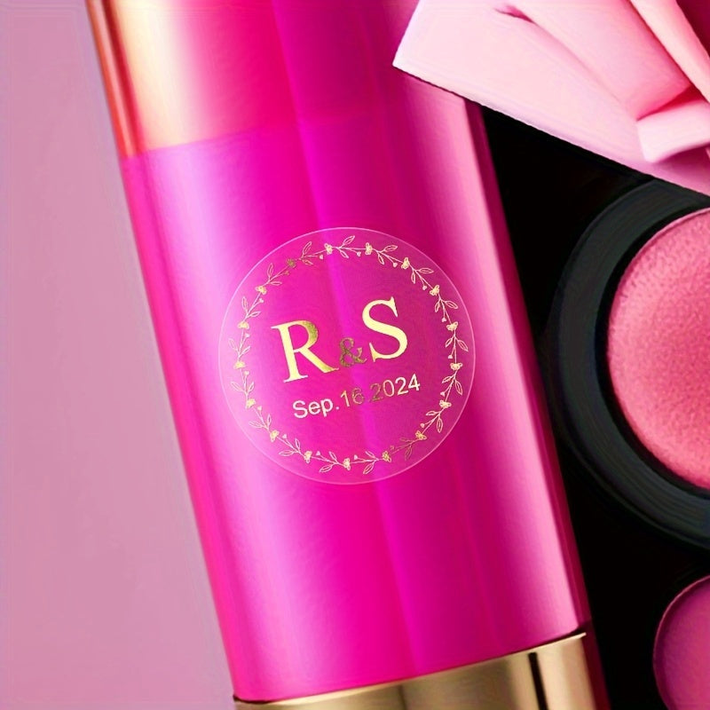 Golden Round Bottle Label, Customizable Design, PET Material, Elegant Packaging