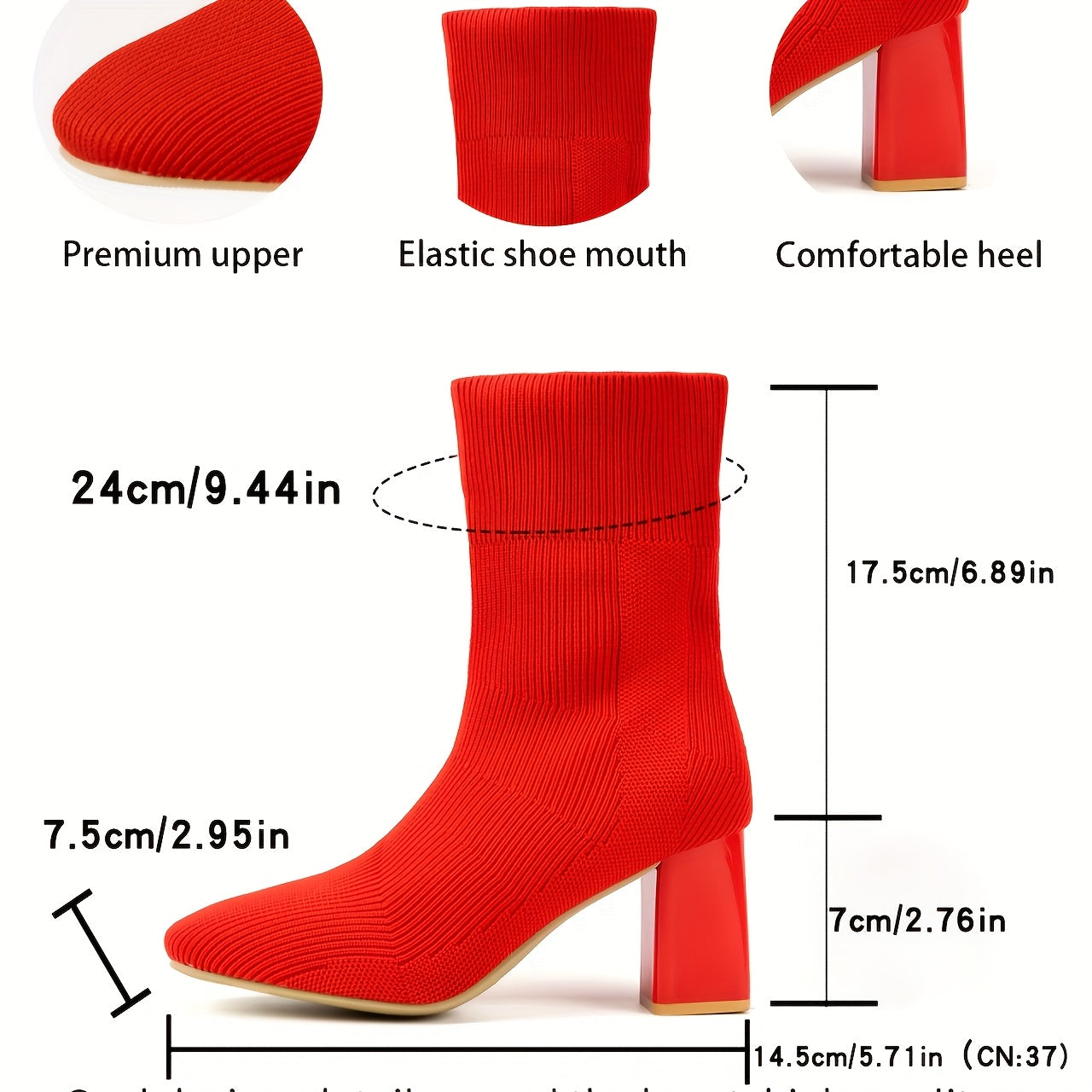 Women's Black Mid-Heel Ankle Boots Casual Slip-On Block Heel All-Season