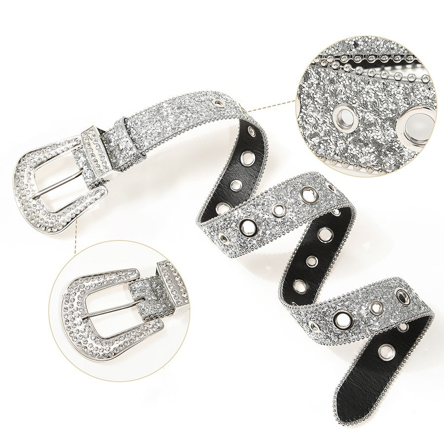 Женский серебряный пояс с блестками и стразами для хип-хопа, джинсов и брюк