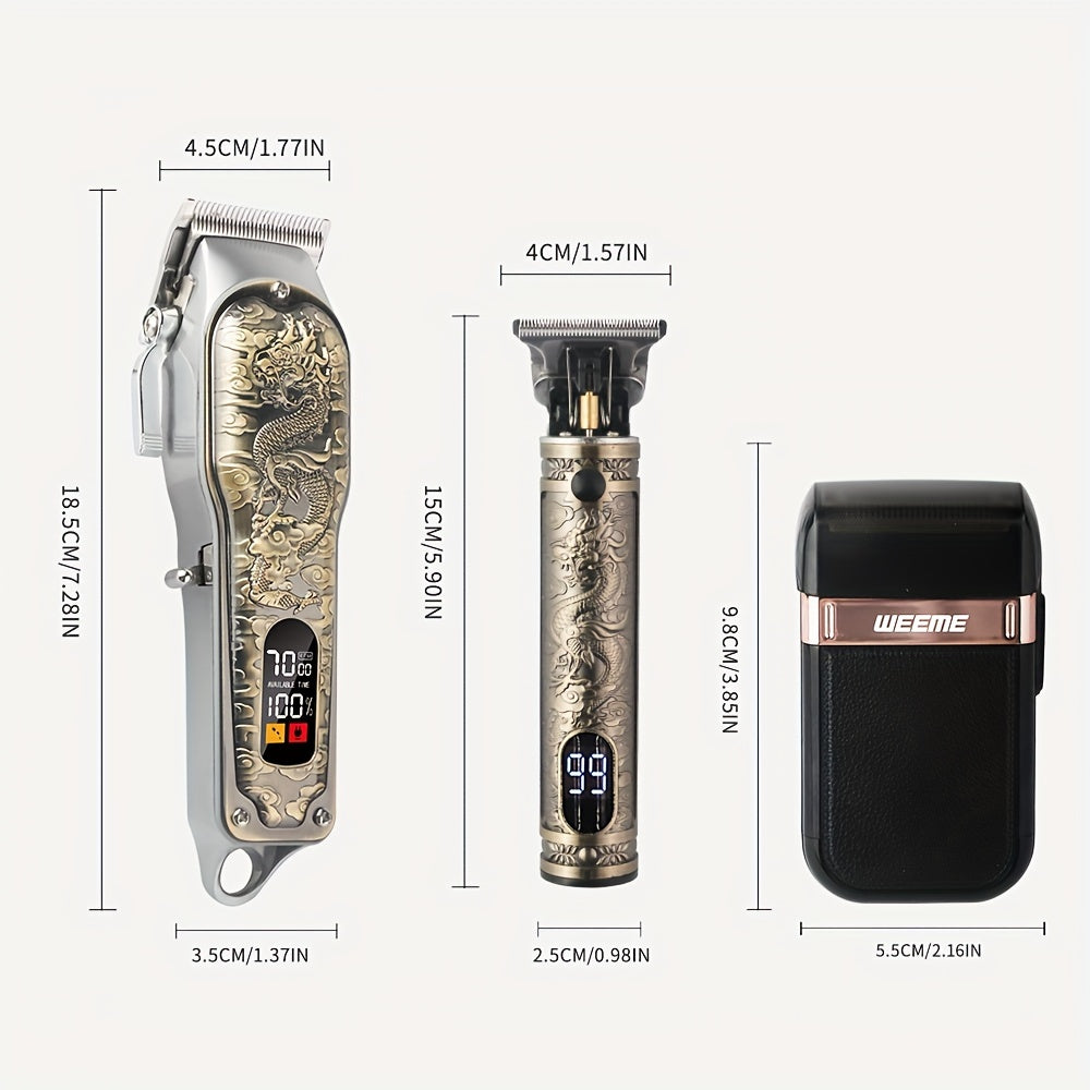 3-piece Men's Grooming Set Hair Clipper Razor Beard Trimmer Storage Bag Travel Gift