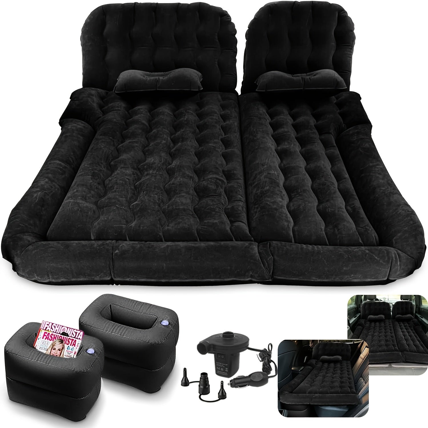 3-in-1 Car Air Mattress with Electric Pump Support Pillars and Pillows for SUV MPV Camping