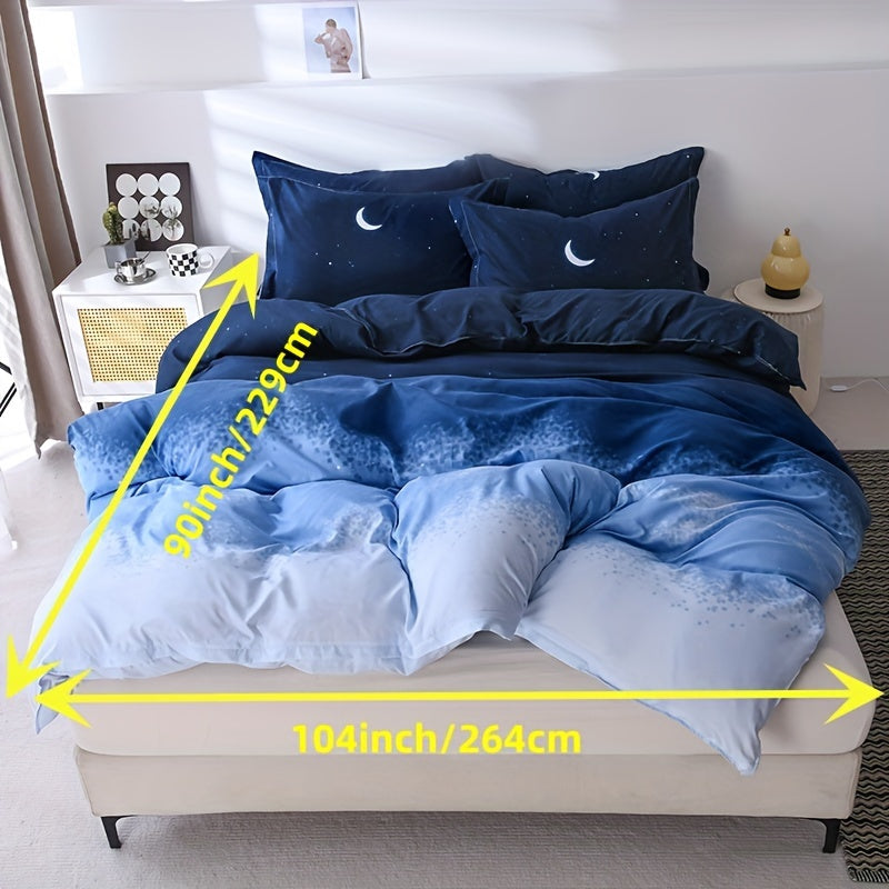 Night Sky Moon Print Bedding Set 3-Piece Duvet Cover and Pillowcases for Bedroom