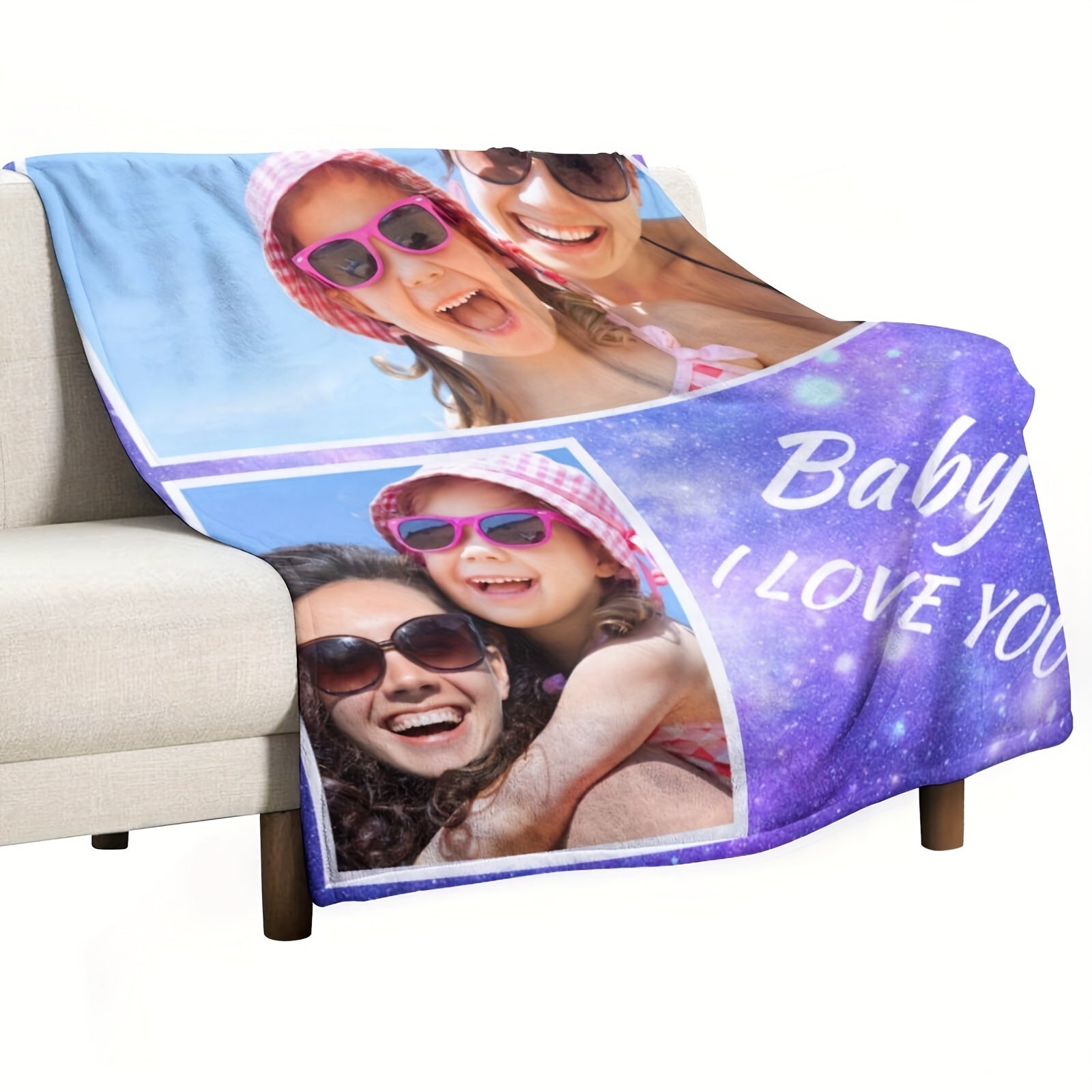 Personalized Purple Flannel Throw Blanket with Custom Photo Washable