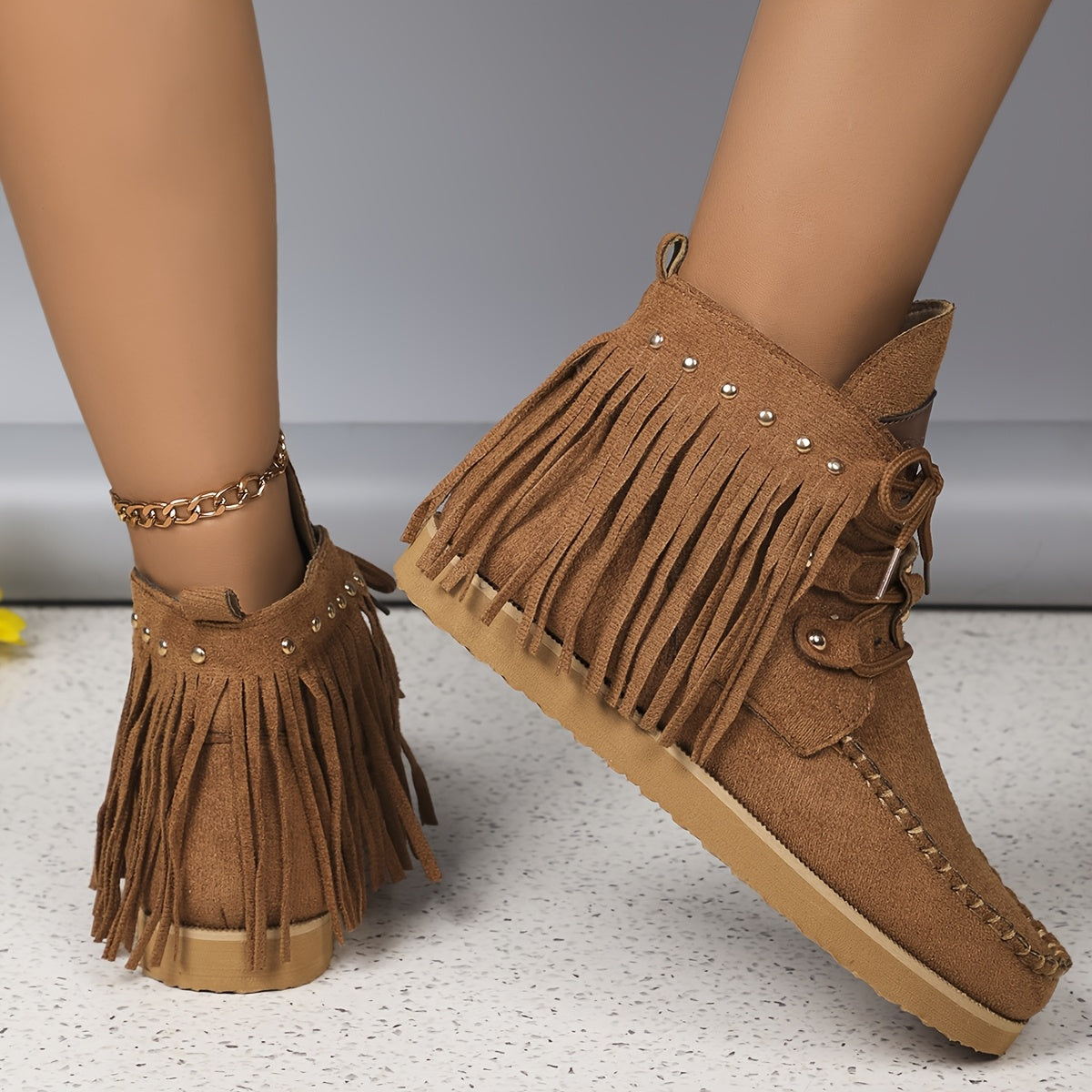 Женские ботинки на платформе с пряжками и бахромой, стиль для всех сезонов