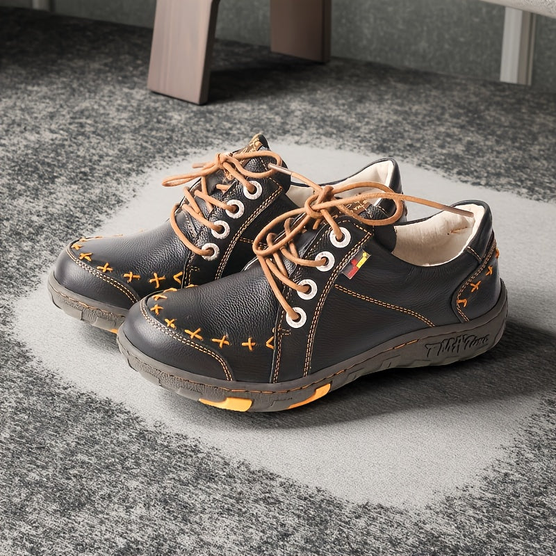 Women's Casual Leather Retro Oxford Shoes Breathable Slip-Resistant Flats