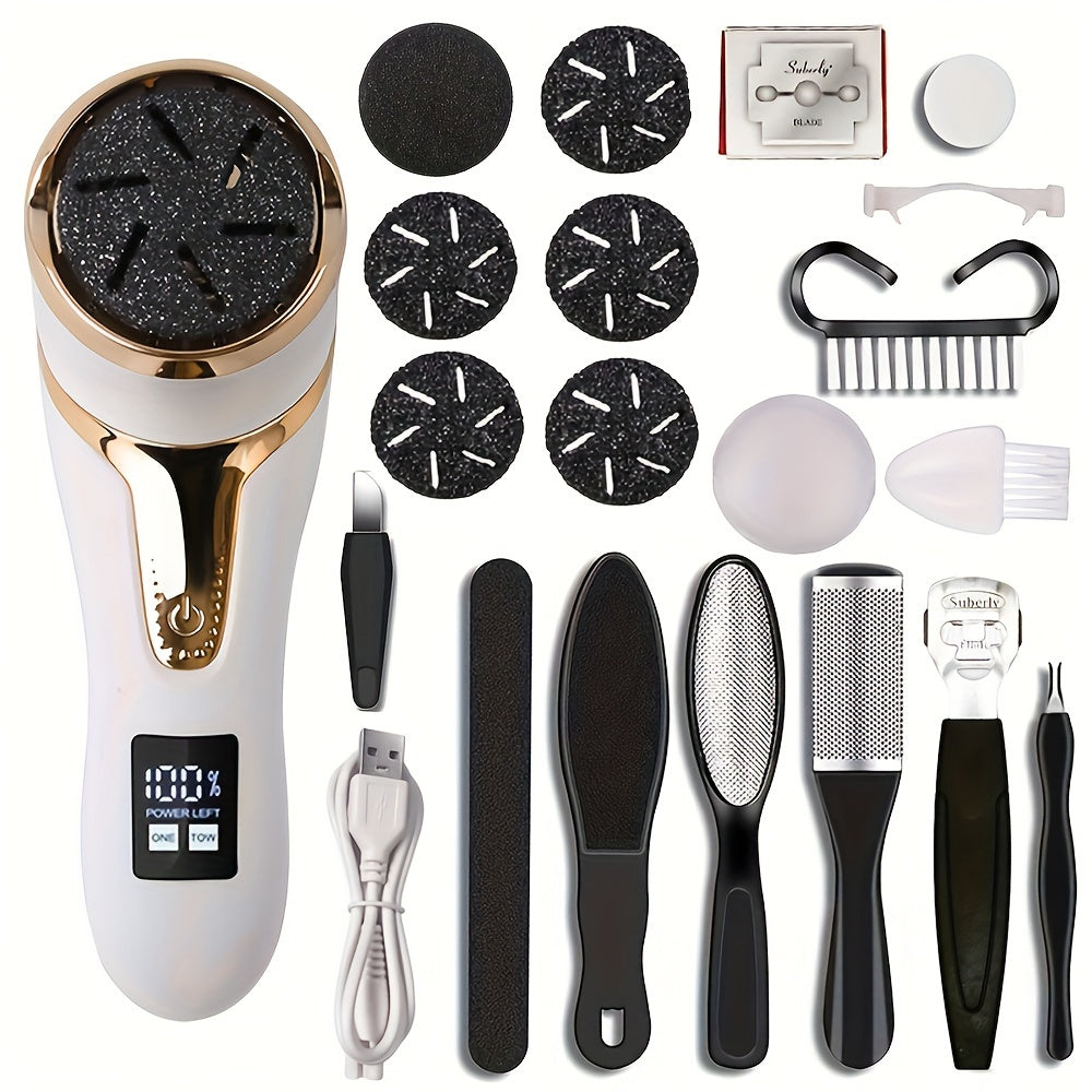 Перезаряжаемый электрический удалитель мозолей с вакуумным очистителем для удаления кожи. Профессиональный набор для ухода за ногами с ЖК-дисплеем, 2 скоростями и несколькими насадками для удаления омертвевшей кожи.