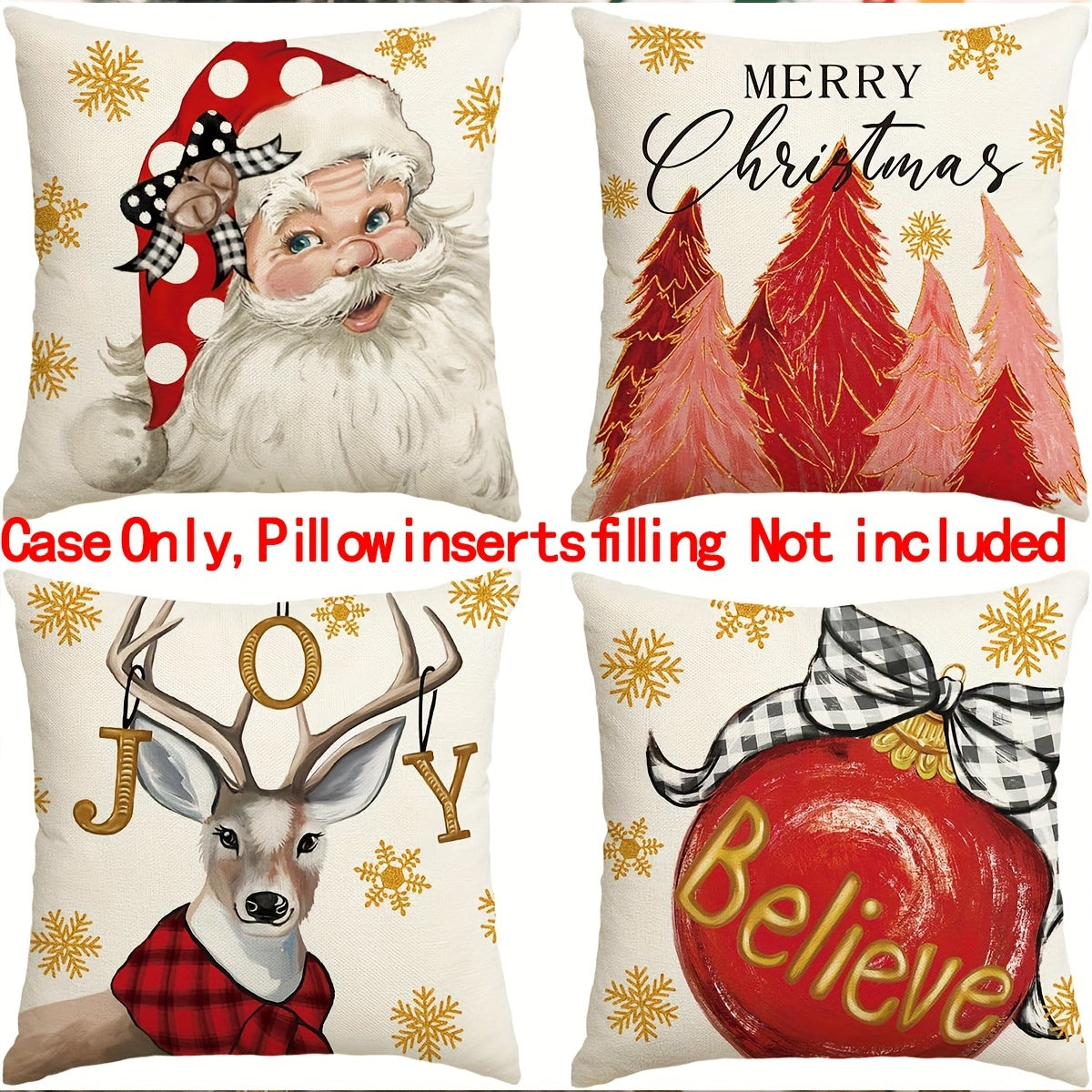 Set of Four Christmas Pillowcases Polyester Fabric 45x45cm Home Decor