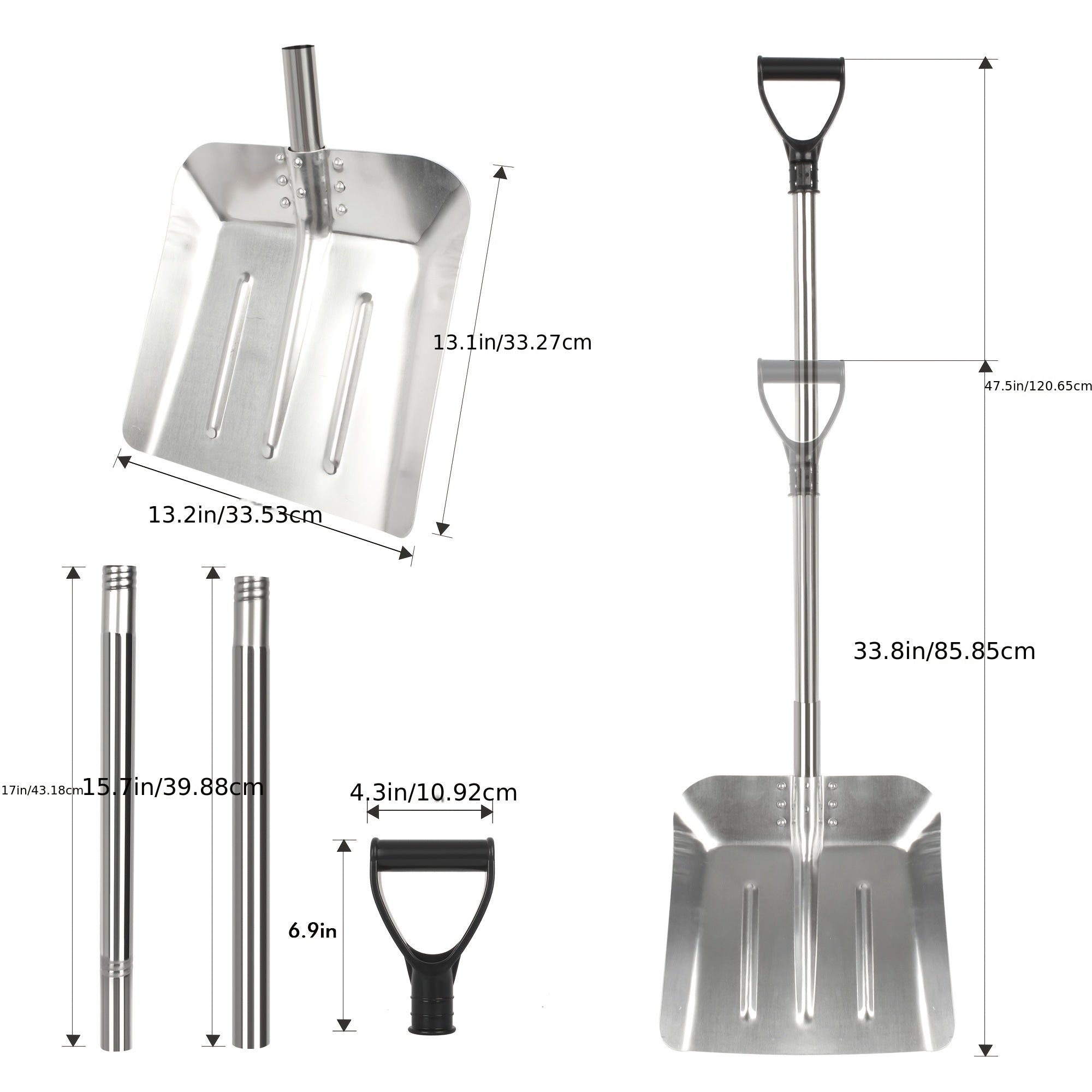Долговечная алюминиевая снежная лопата 88,9 см с регулируемой длинной ручкой, складная металлическая снежная лопата для улицы, сада, патио, автомобиля, удаления снега зимой