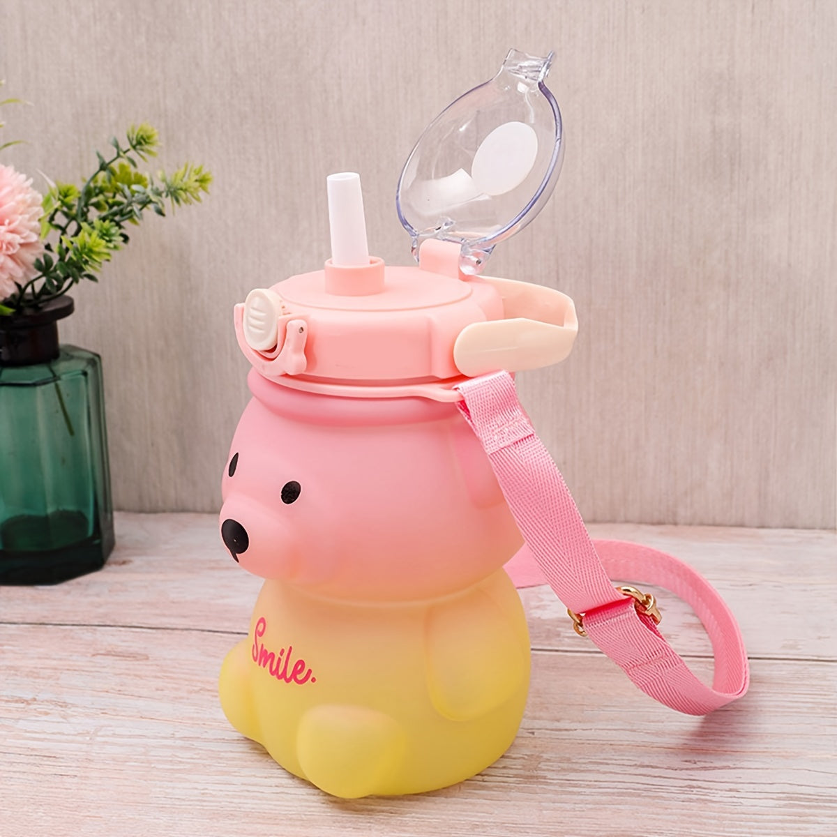 1000ml Transparent Water Bottle with Straws, Leak-Proof, PC Material, Handle