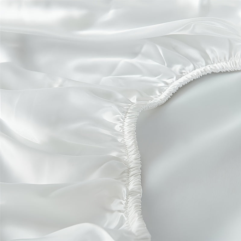 Satin Bedding Set 3 Pieces Fitted Sheet and Pillowcases Solid Color