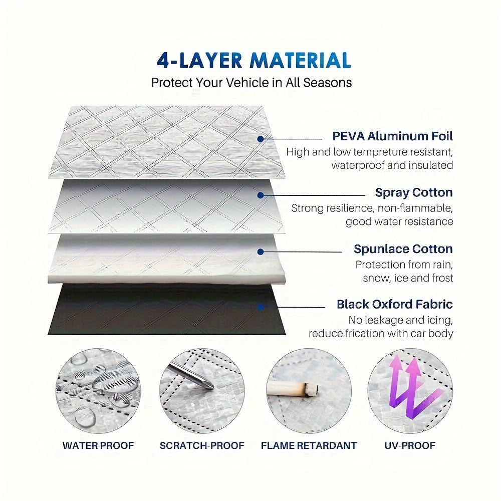 Всепогодное покрытие для лобового стекла автомобиля Водонепроницаемое 4-слойное защита от льда, снега, дождя