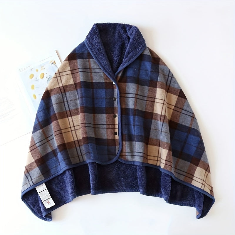 Manta de forro polar a cuadros con doble capa para uso en otoño e invierno en la oficina
