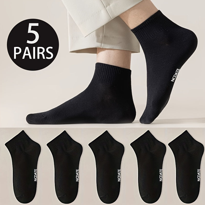 Men's Short Crew Socks 5 Pairs Breathable Casual Sports Outdoor Polyester Lycra