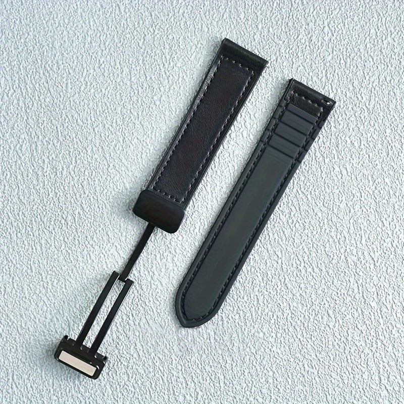 Faux Leather Watch Strap with Foldable Clasp for Galaxy, Huawei, Amazfit Smartwatches