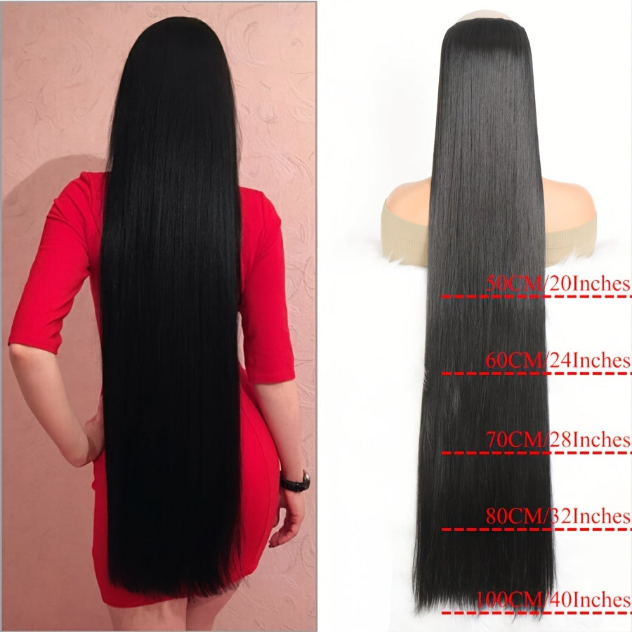 Women Synthetic Hair Extensions Clip-In Long Straight Black Brown Blonde 50-100cm