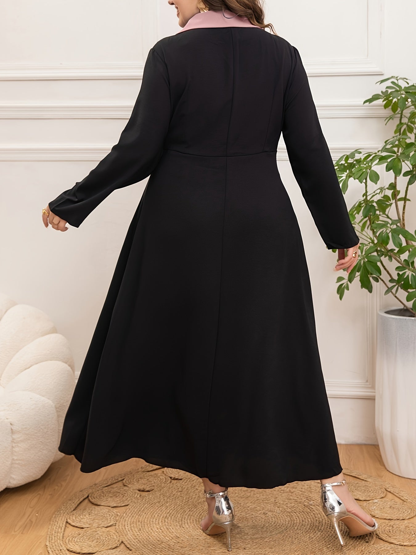 Vestido túnica de talla grande con escote en V, color sólido, tejido de poliéster, para todas las estaciones