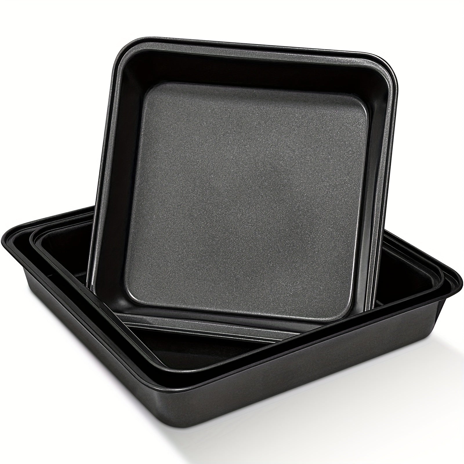 Set of 3 Non-Stick Square Cake Pans 5cm Deep Dishwasher Safe for Brownies