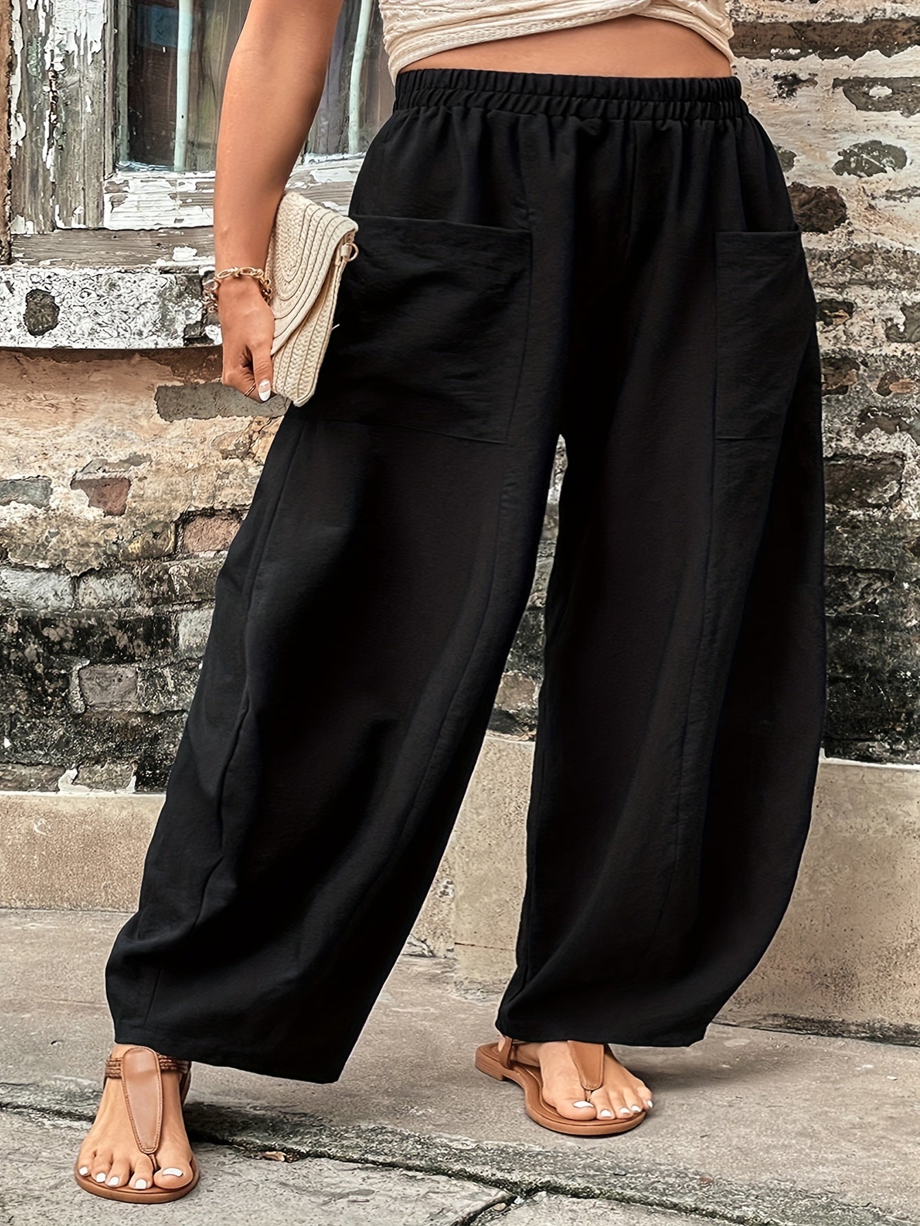 Plus Size Women's Baggy Pants Casual Elastic Waist Spring Fall