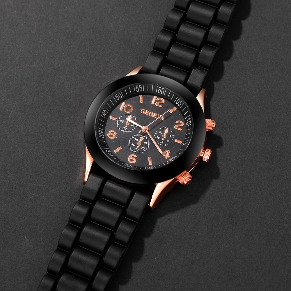 Set de reloj y pulsera para pareja de 4 piezas, correa de silicona, movimiento de cuarzo, caja de aleación de zinc, regalo para el Día de San Valentín