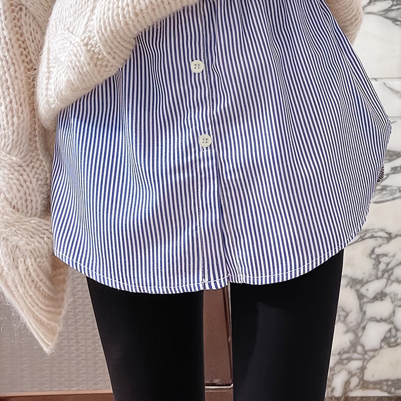 Women's All-Season Sleeveless Top Blue White Striped Non-Stretch Fabric