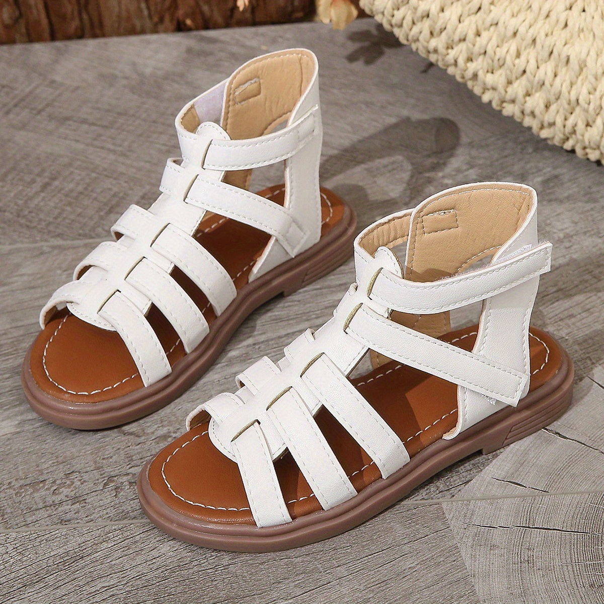 Girls' Braided Headband Sandals for Summer and Festivals with T-Strap and Open Toe