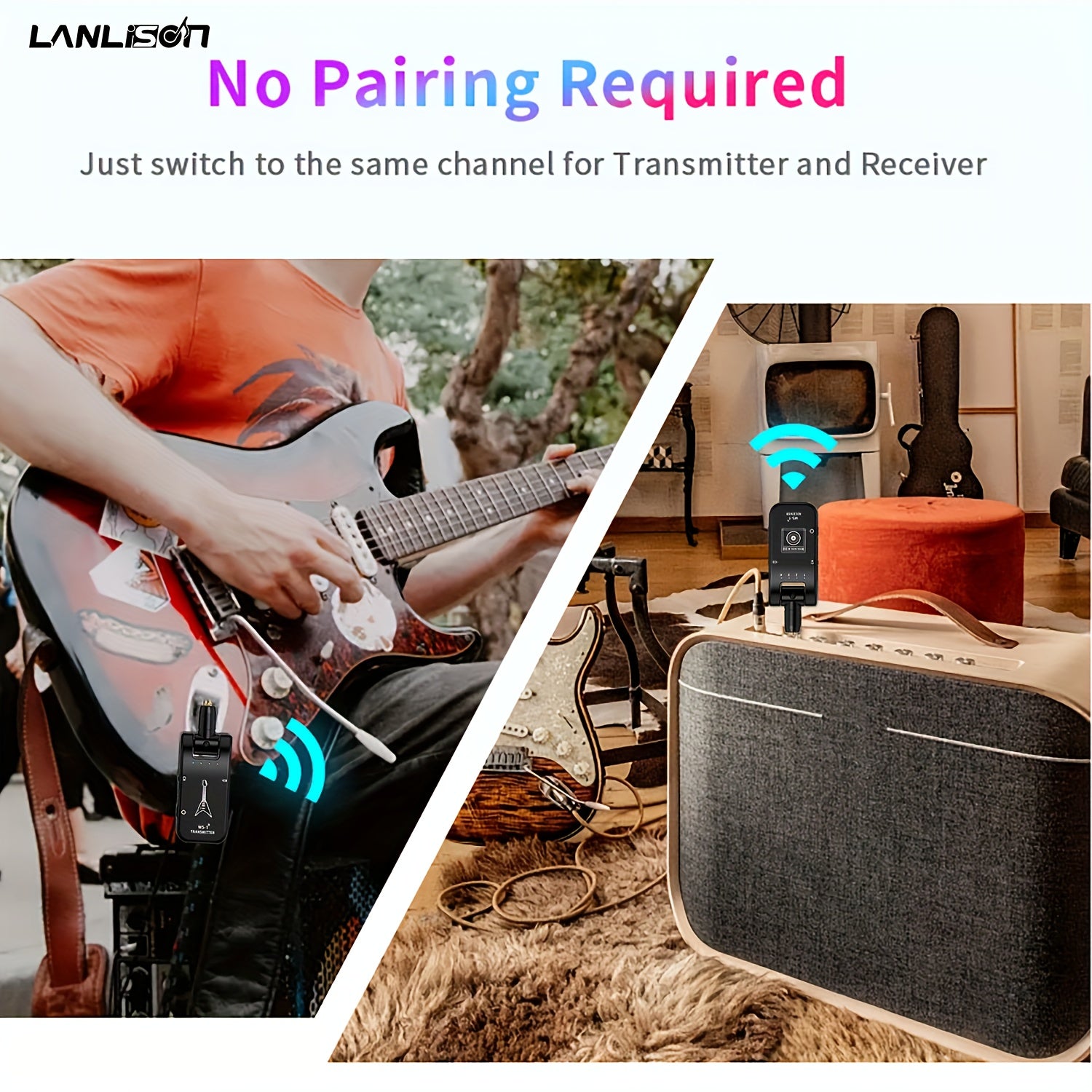 Sistema inalámbrico para guitarra de 2.4GHz con batería recargable para instrumentos eléctricos negro