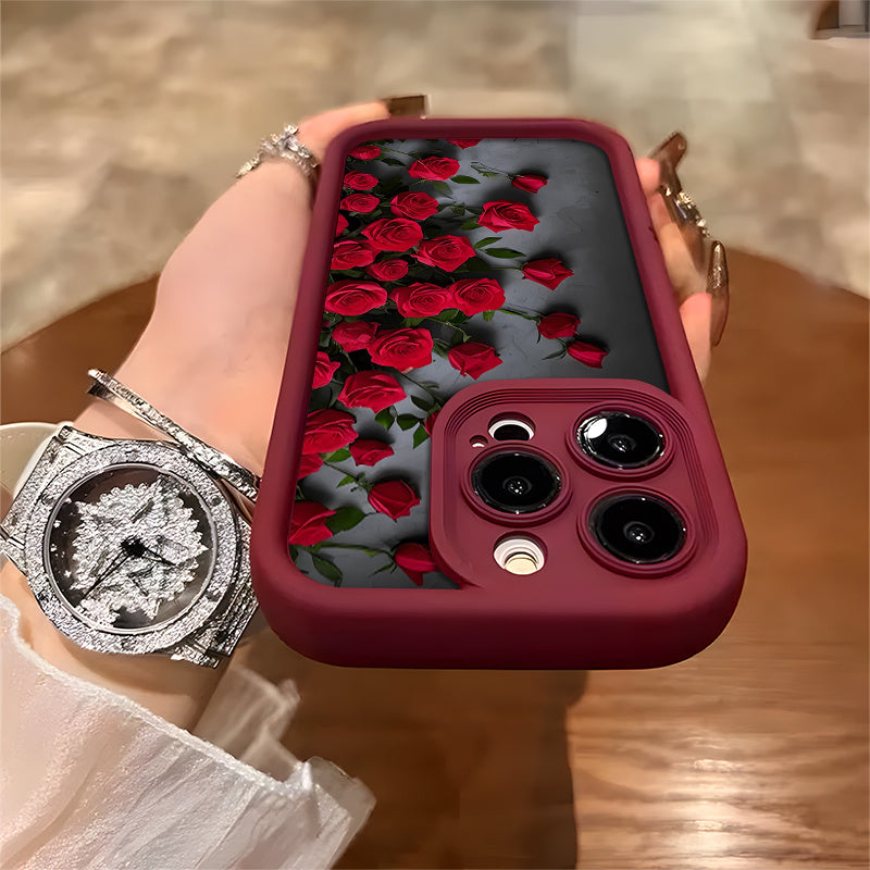 Luxury Red Rose TPU Phone Case for iPhone 16 15 14 13 12 11 XR XS Max Plus