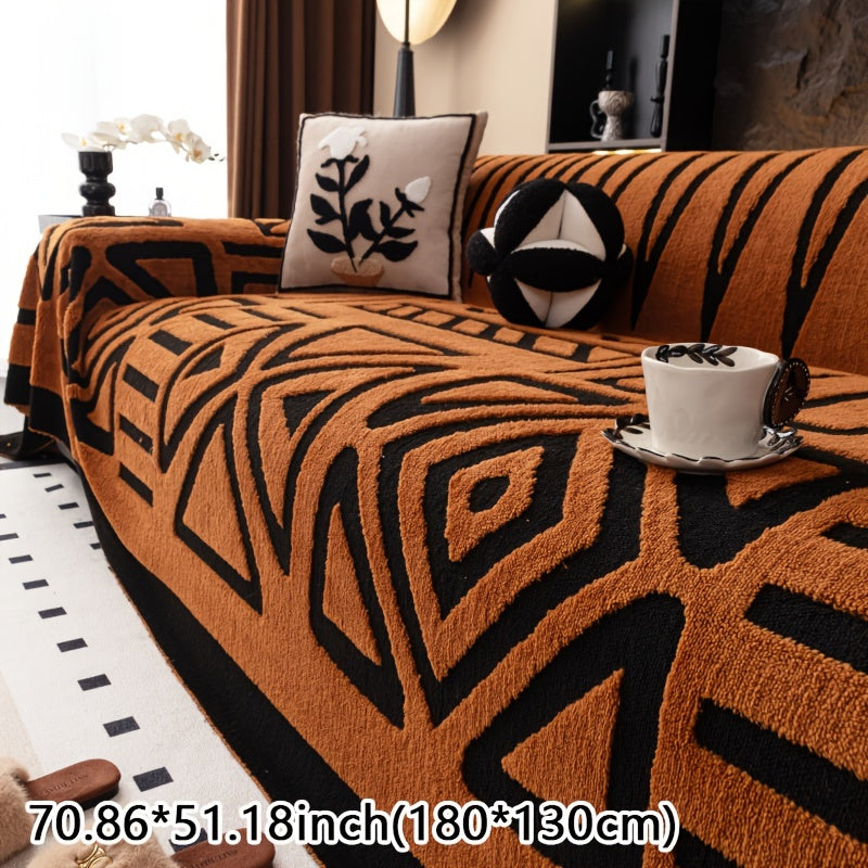 Современный геометрический чехол для дивана из плюша черного и белого цвета, всесезонный, пылезащитный, дружелюбный к домашним животным. Подходит для диванов от одного до четырех мест. Машинная стирка. Идеально подходит для гостиной и спальни.