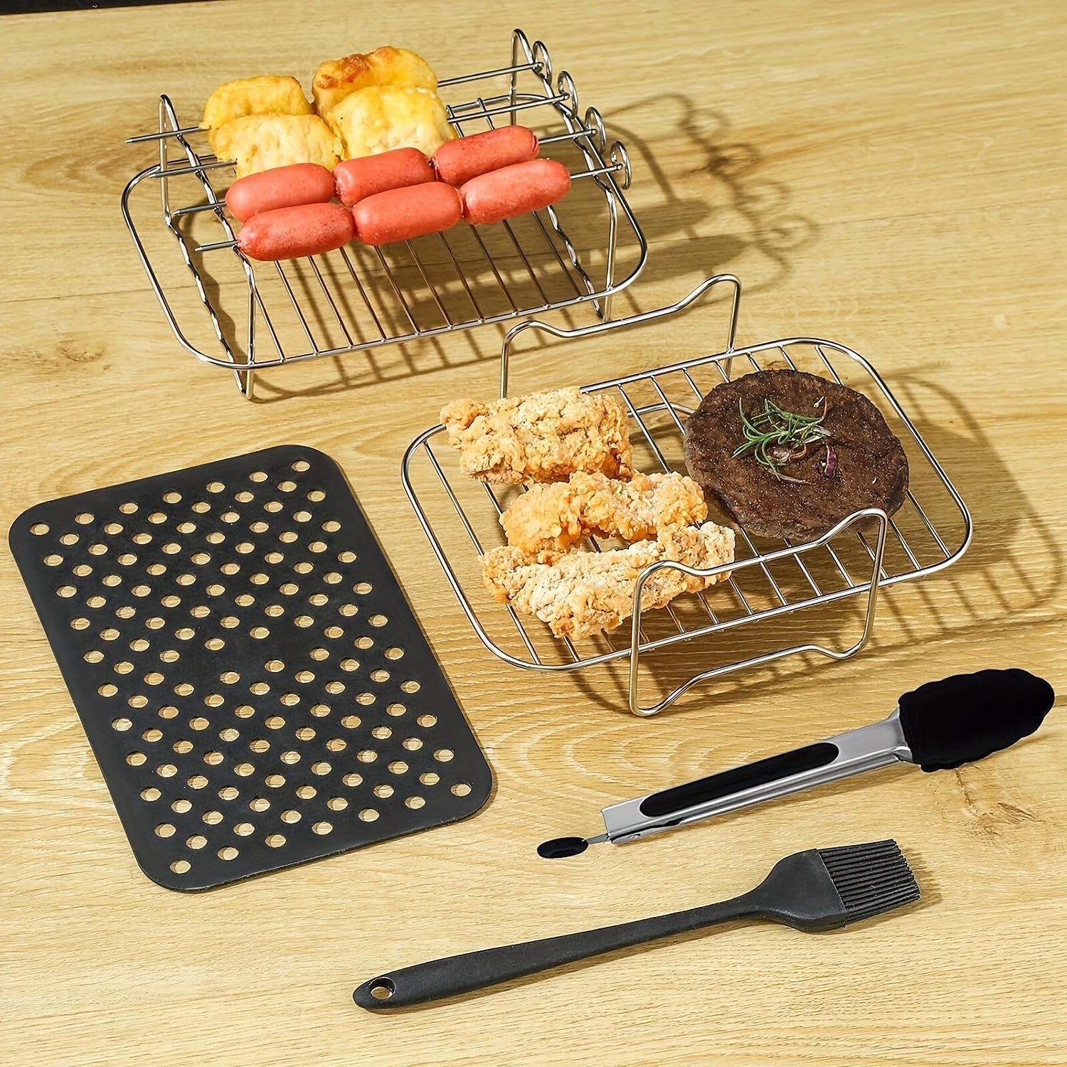 Stainless Steel Double Layer Grill Rack Set for Air Fryer Accessories for Multiple Kitchen Appliances