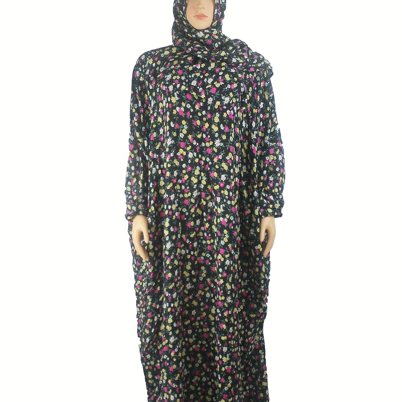 Plus Size Floral Abaya Dress Islamic Modest Clothing Eid Ramadan