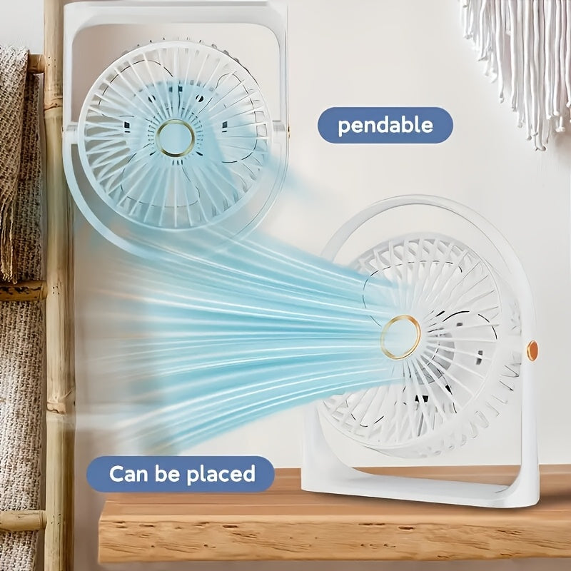 Black Portable Mini Desk Fan 5-Speed USB Rechargeable Quiet Tabletop Fan