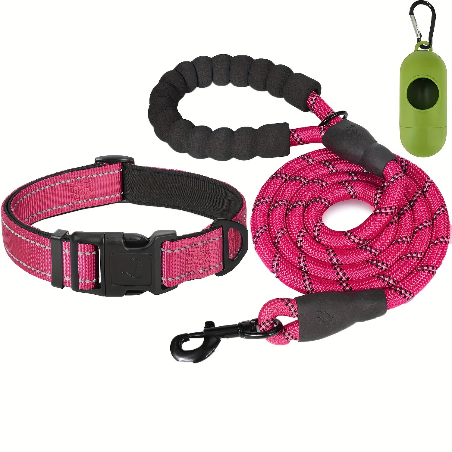 Reflective Dog Leash and Adjustable Nylon Collar Set for All Sizes