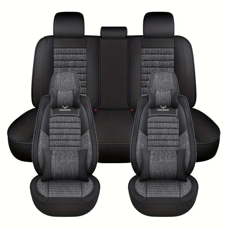 Универсальный чехол на автомобильное сиденье из льна, дышащий, полностью закрывающий для пяти сидений