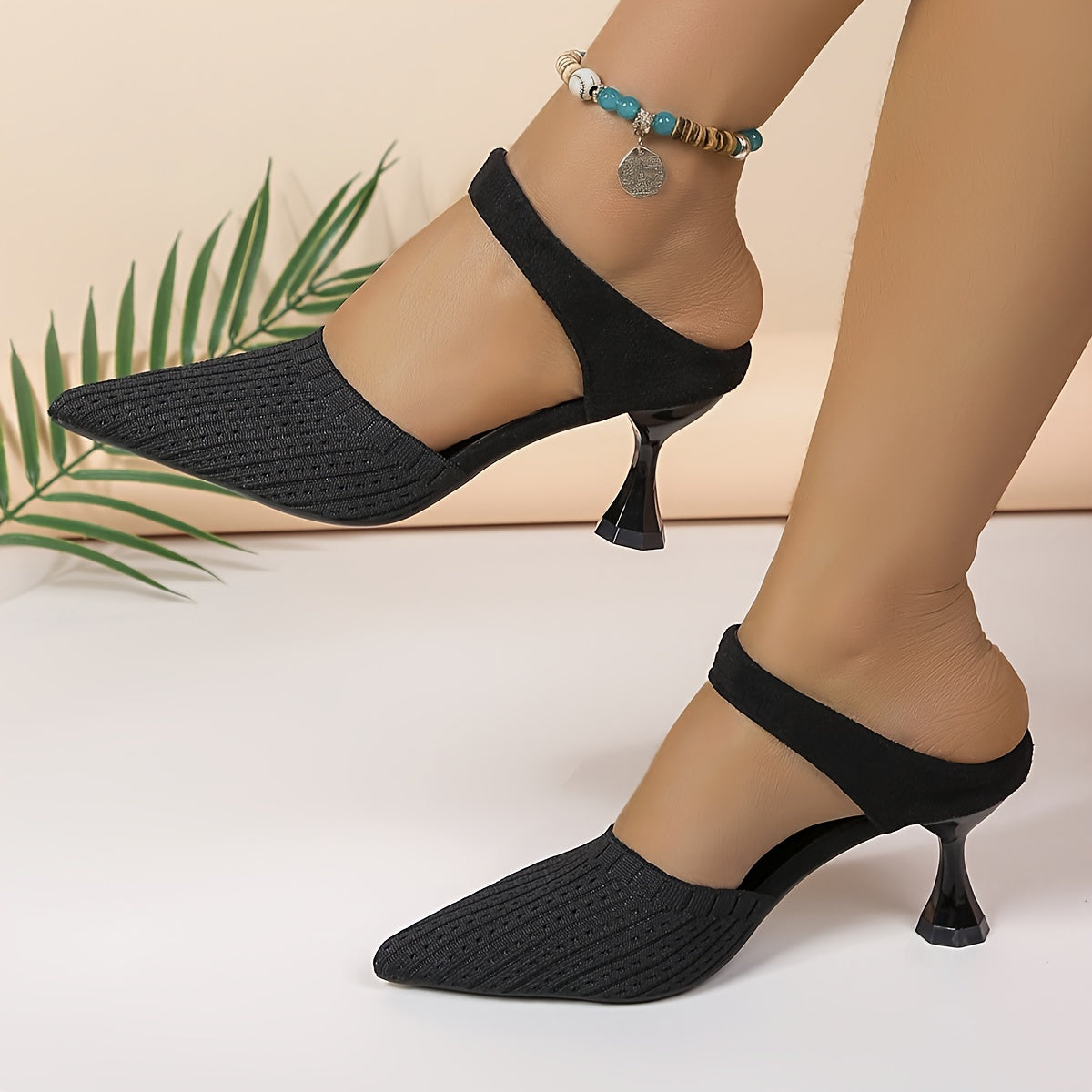 Women's Pointed Toe High Heel Sandals Black Fabric Formal Dress Shoes