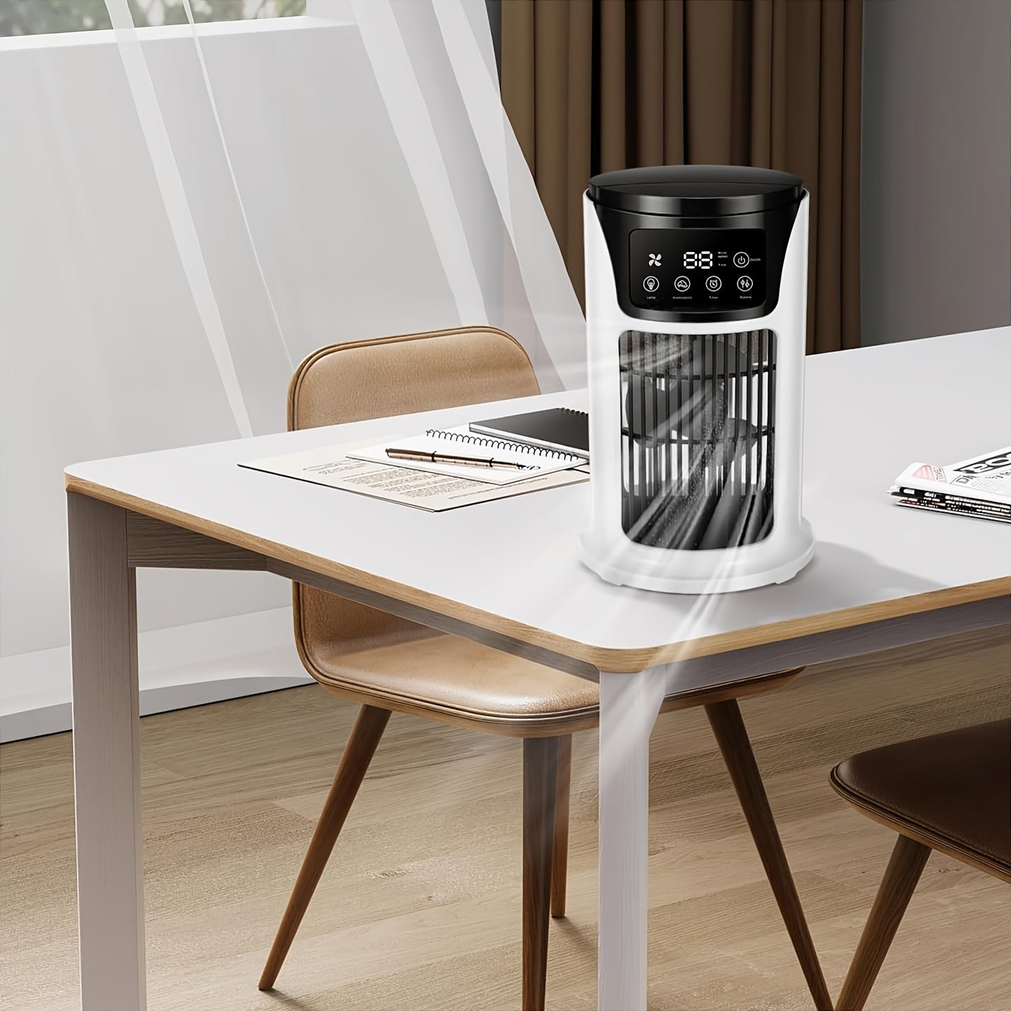 USB quvvatlangan portativ havo konditsioneri humidifikatori, 6 ta sozlanadigan tezlik bilan, 300ml suv tanki, turli xonalar uchun ideal, mustahkam plastikdan tayyorlangan, ≤36V da ishlaydi.
