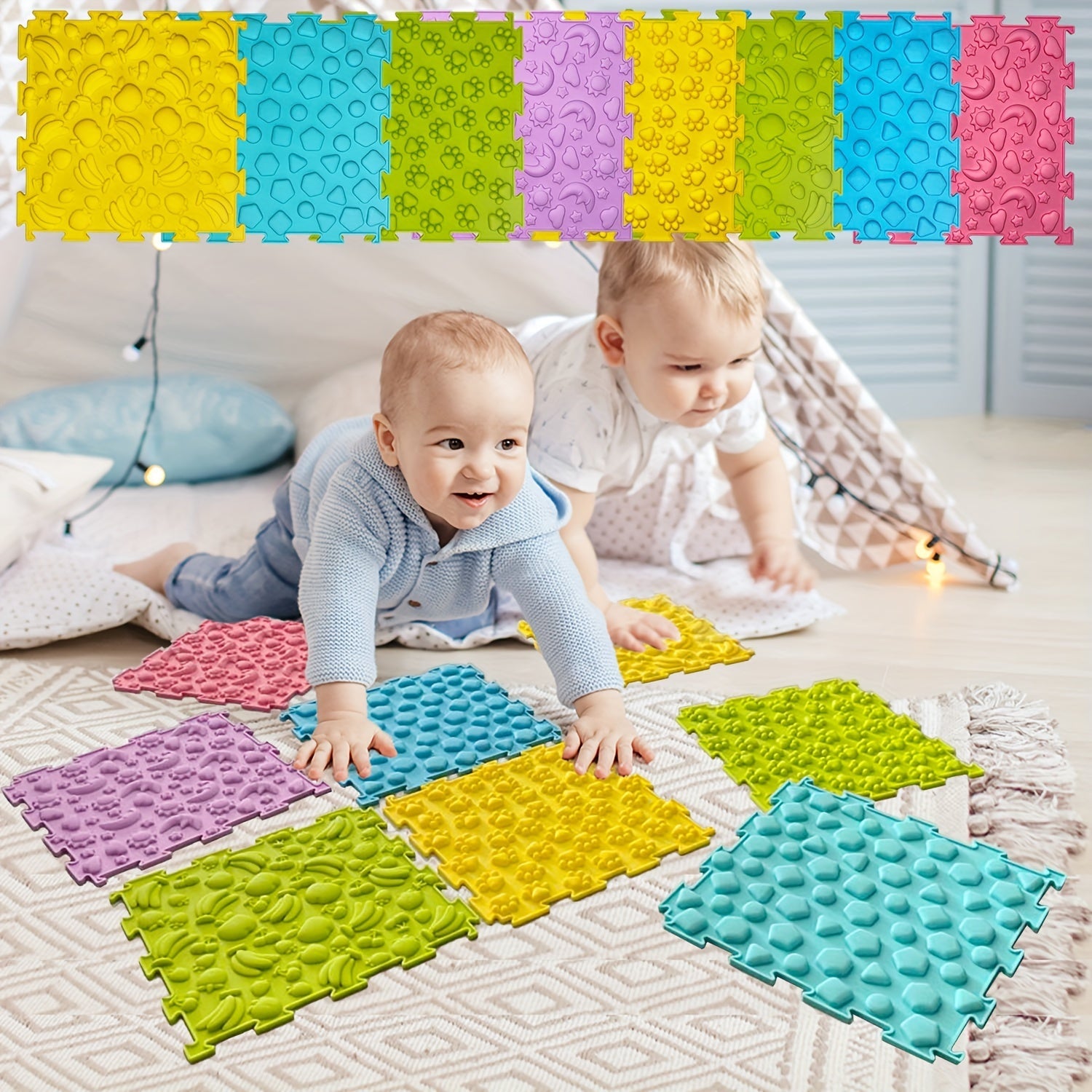 Sensory Floor Mat Set of 8 Textured Rug for Children's Sensory Room Autism Orthopedic Massage Carpet