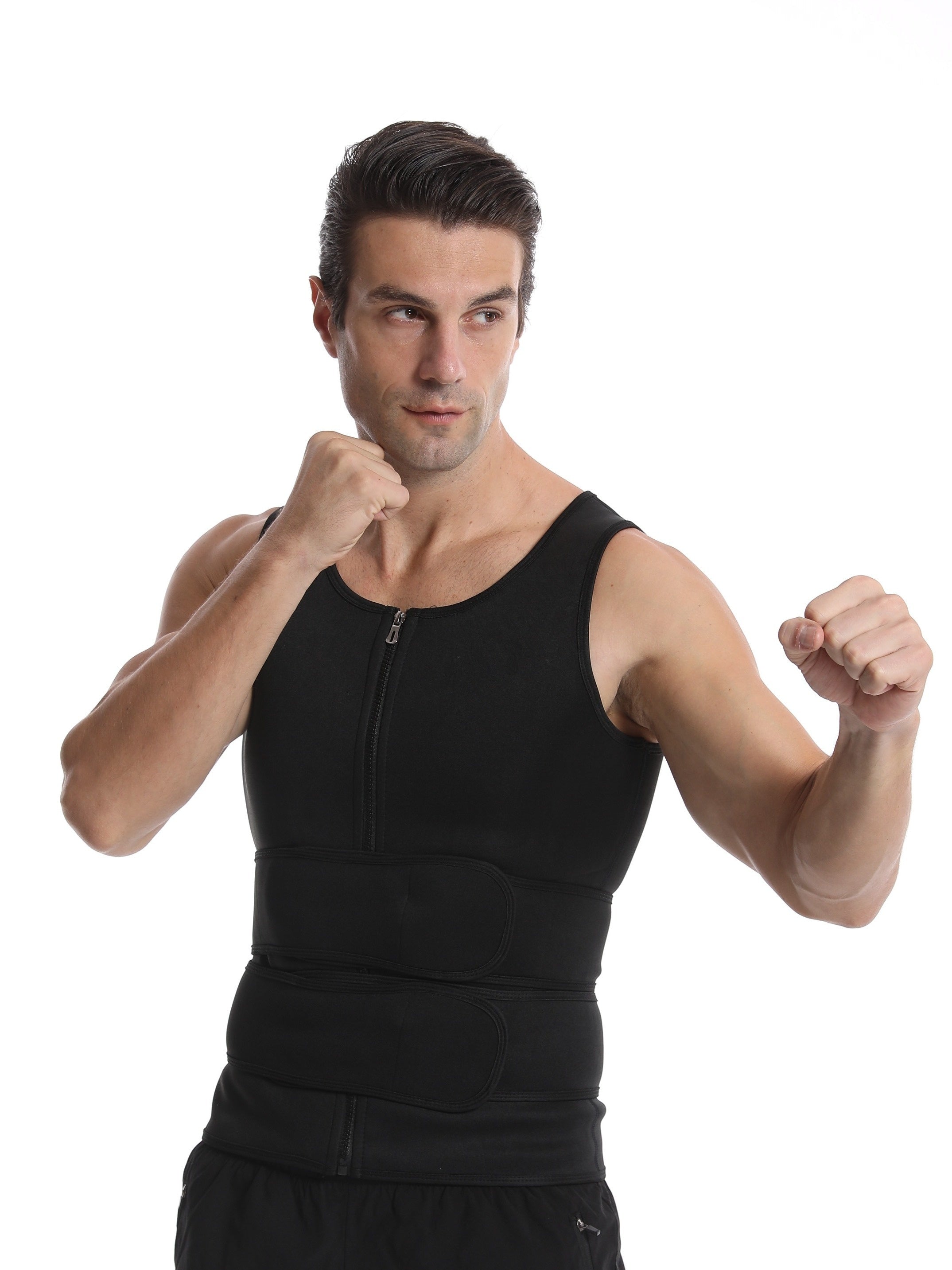 Women's Neoprene Body Shaper Top with Abdominal Belt Waist Cincher Sleeveless Tank