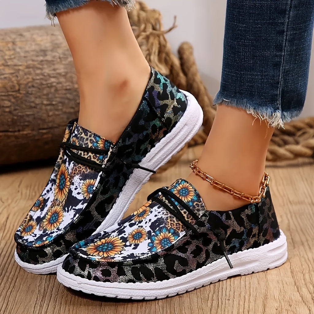 Women's Floral Canvas Sneakers Lightweight Slip-On Shoes with EVA Sole