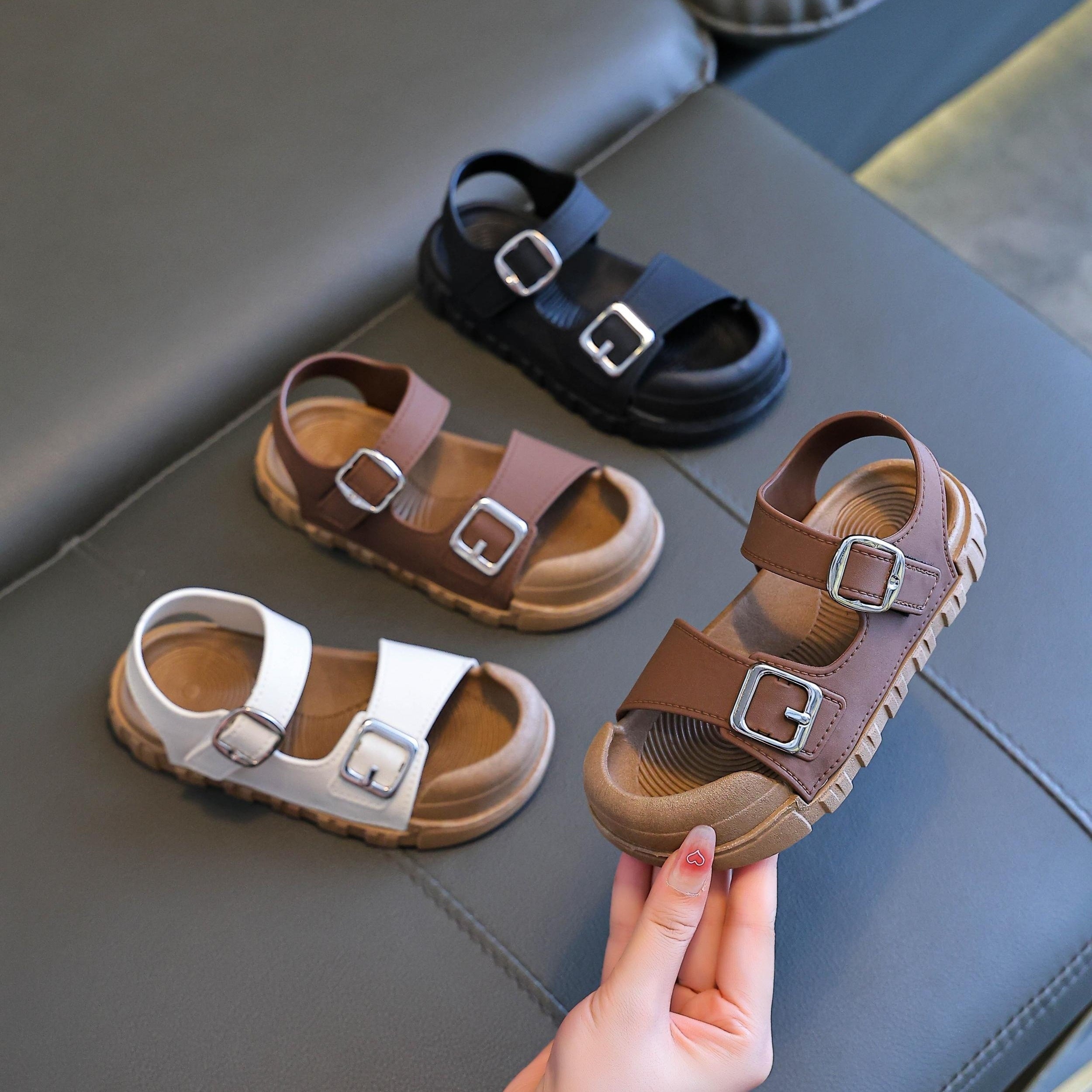 Детские сандалии для мальчиков и девочек, летние, однотонные, дышащие, из ПВХ, мягкая подошва, повседневные, для улицы