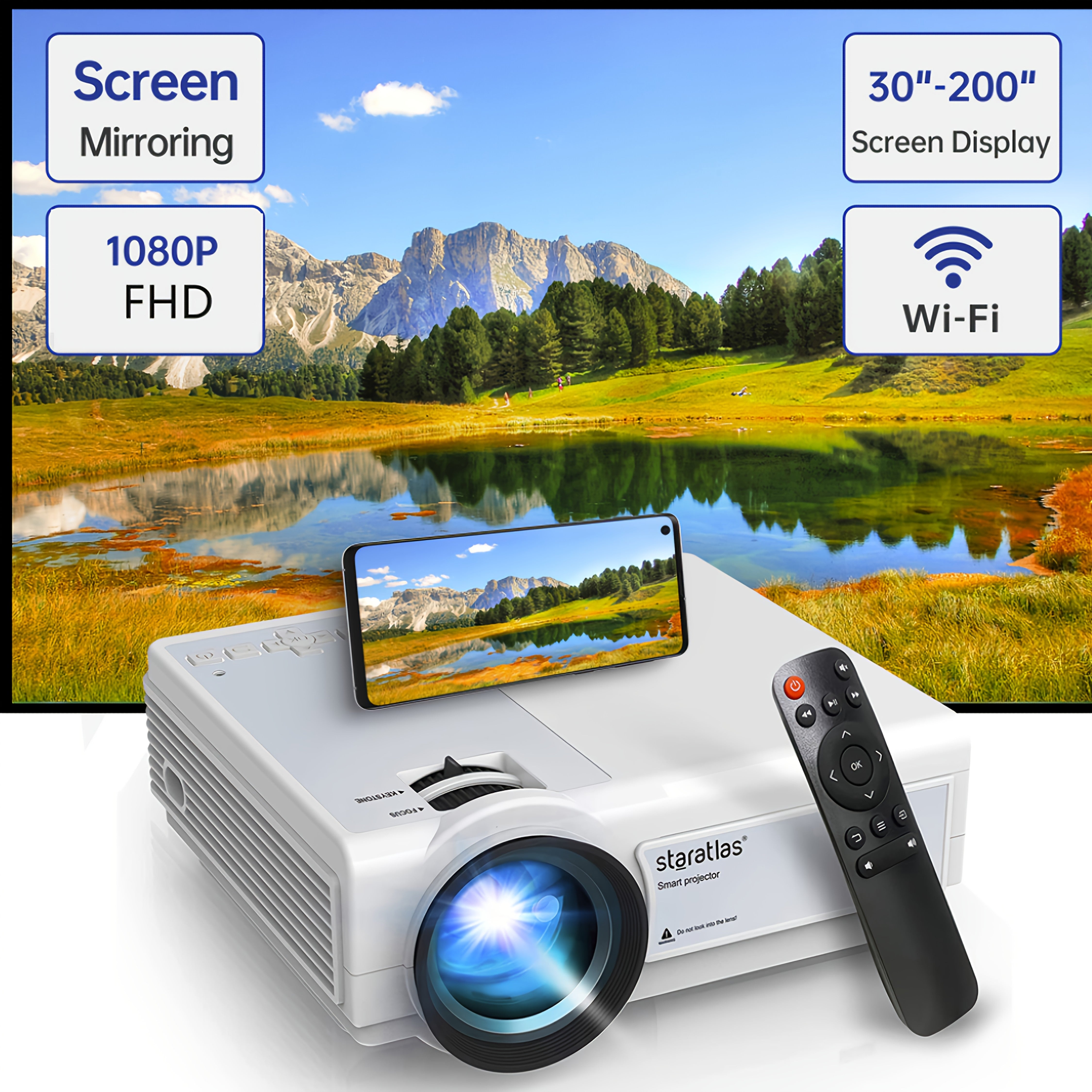 Portable WiFi 1080P Mini Outdoor Projector for Home Cinema Smartphone Compatible