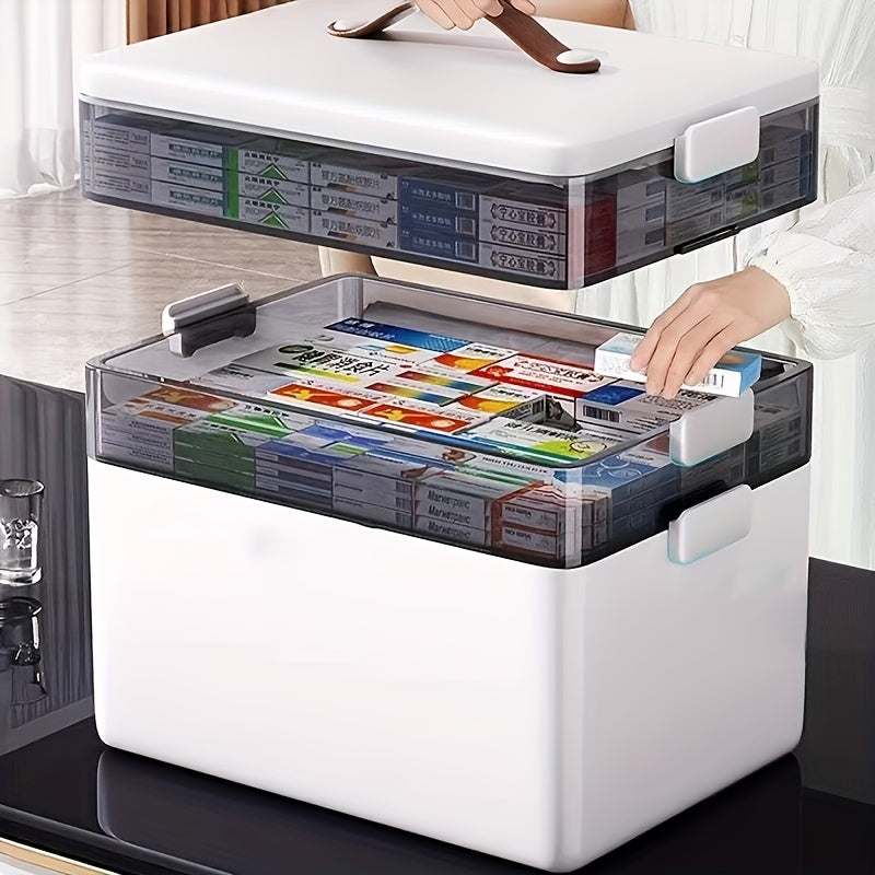 Large Plastic 3-Tier Medicine Storage Container with Flip Top Waterproof Organizer