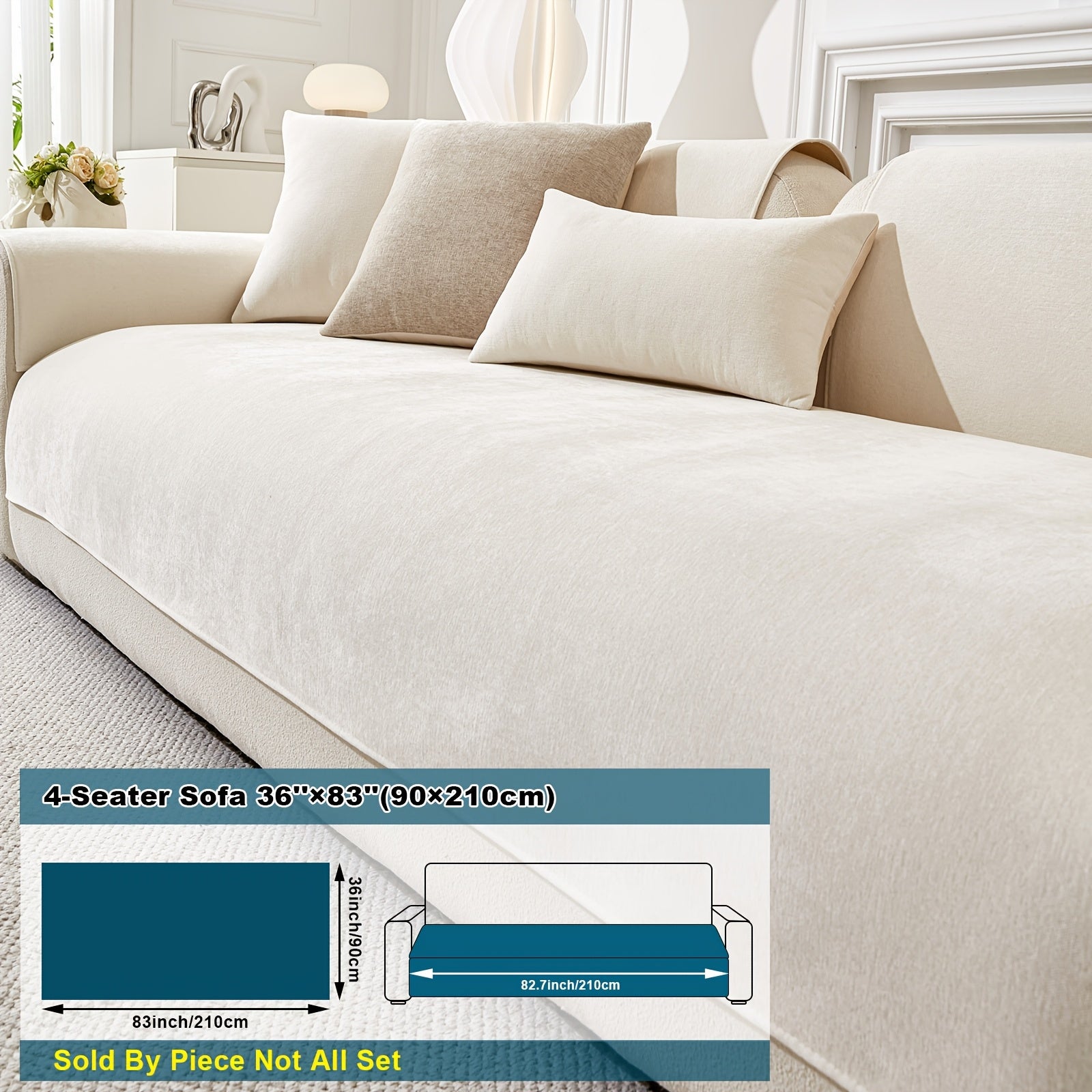 Chenille Sofa Cover Non-Slip Pet-Friendly All Seasons Fits 1-4 Seaters Light Beige