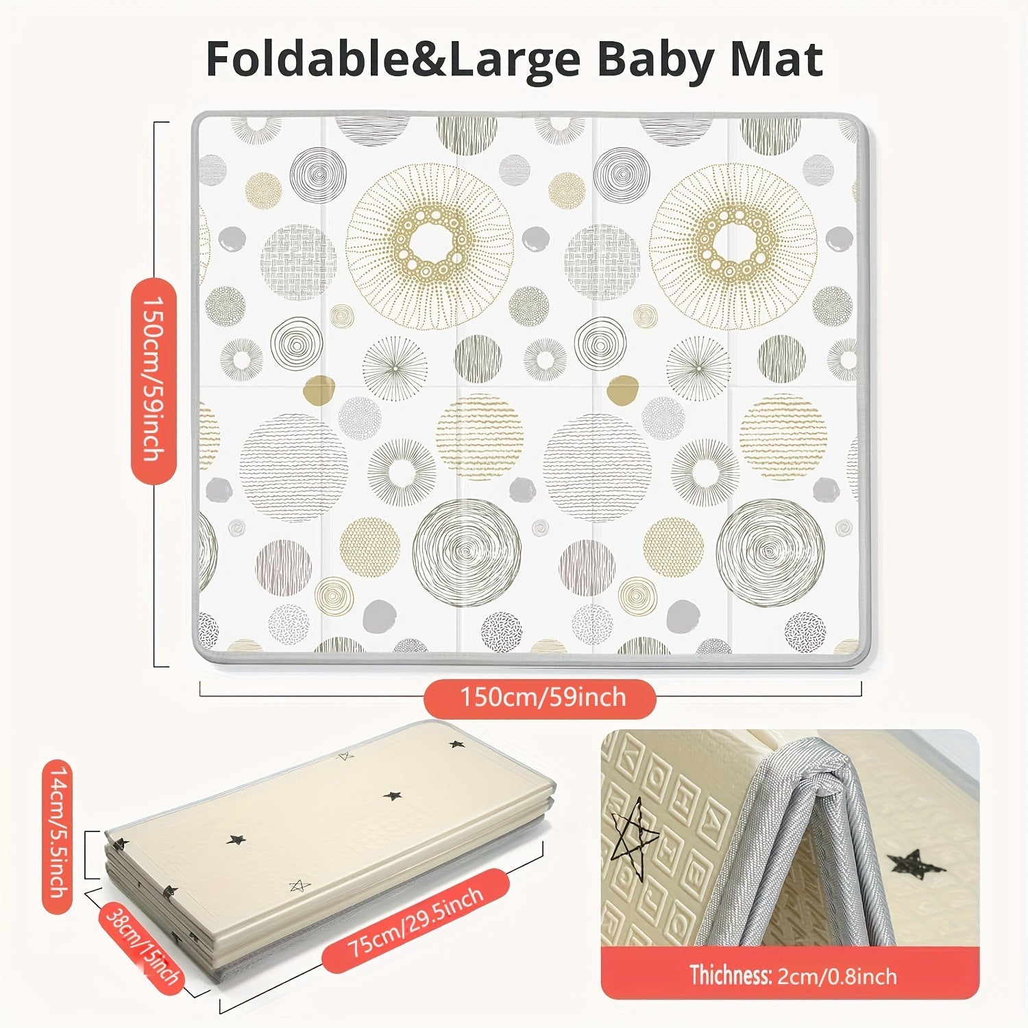 Kids Play Mat Double-Sided Waterproof Non-Slip Indoor Outdoor Circles Lines 149cm