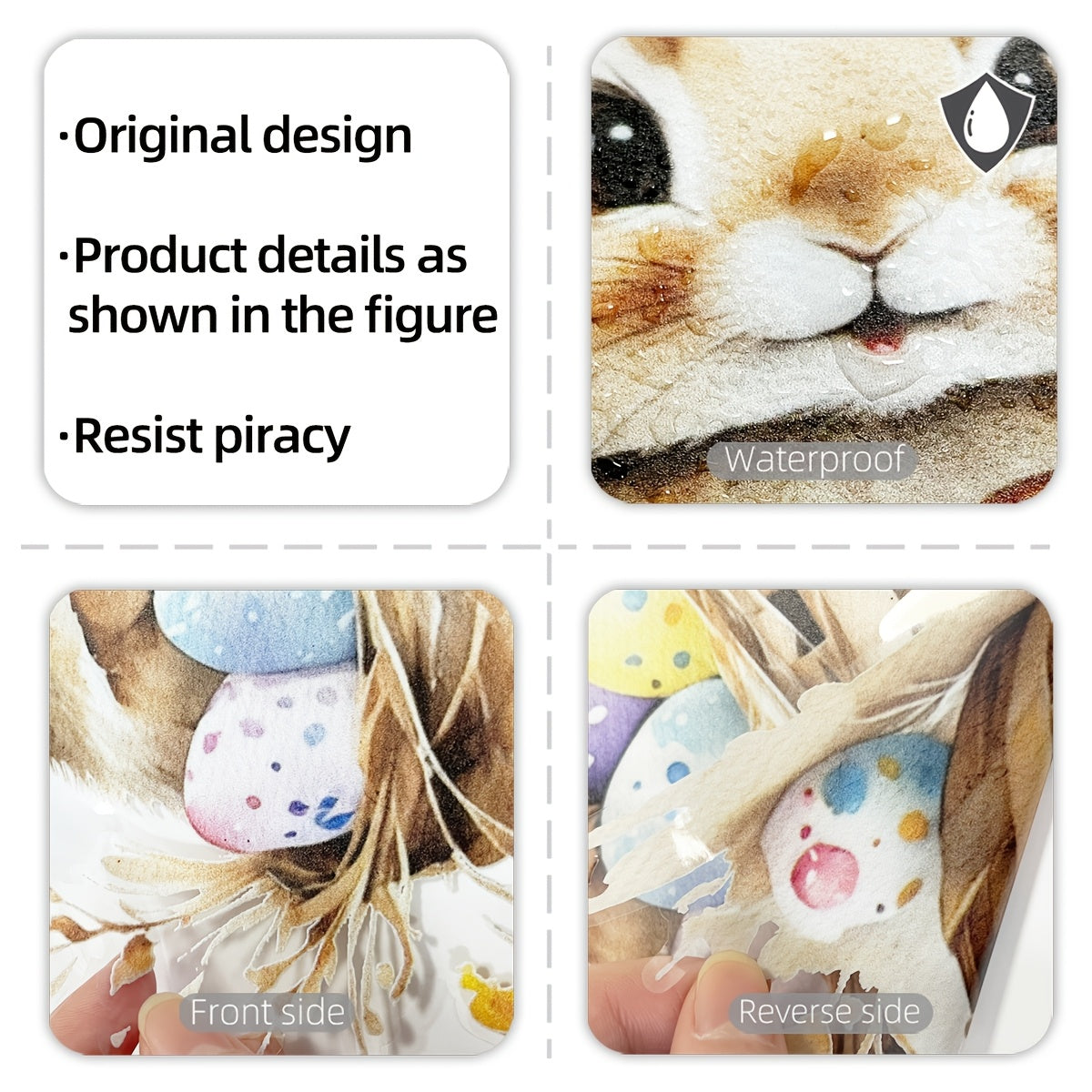 Easter Bunny Window Cling Decor 30x30cm Reusable PVC Sticker with Floral Butterfly