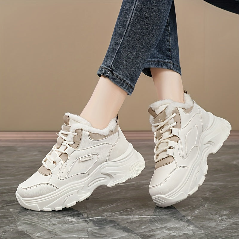 Women's Faux Fur Lined Mid-Top Sneakers with Rubber Sole for Cold Weather