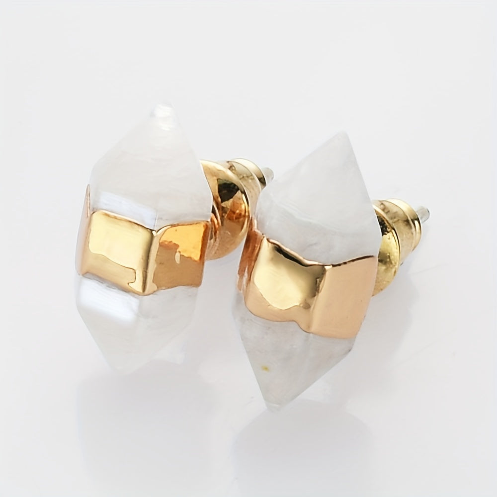 14K oltin qoplamali zamonaviy olti burchakli quloq uzuklari, tabiiy tosh va 925 kumush quloq ignasi - mis aksentlari, kundalik kiyim va sovg'a uchun mukammal minimalist dizayn, noyabr oyining tug'ilgan toshi.