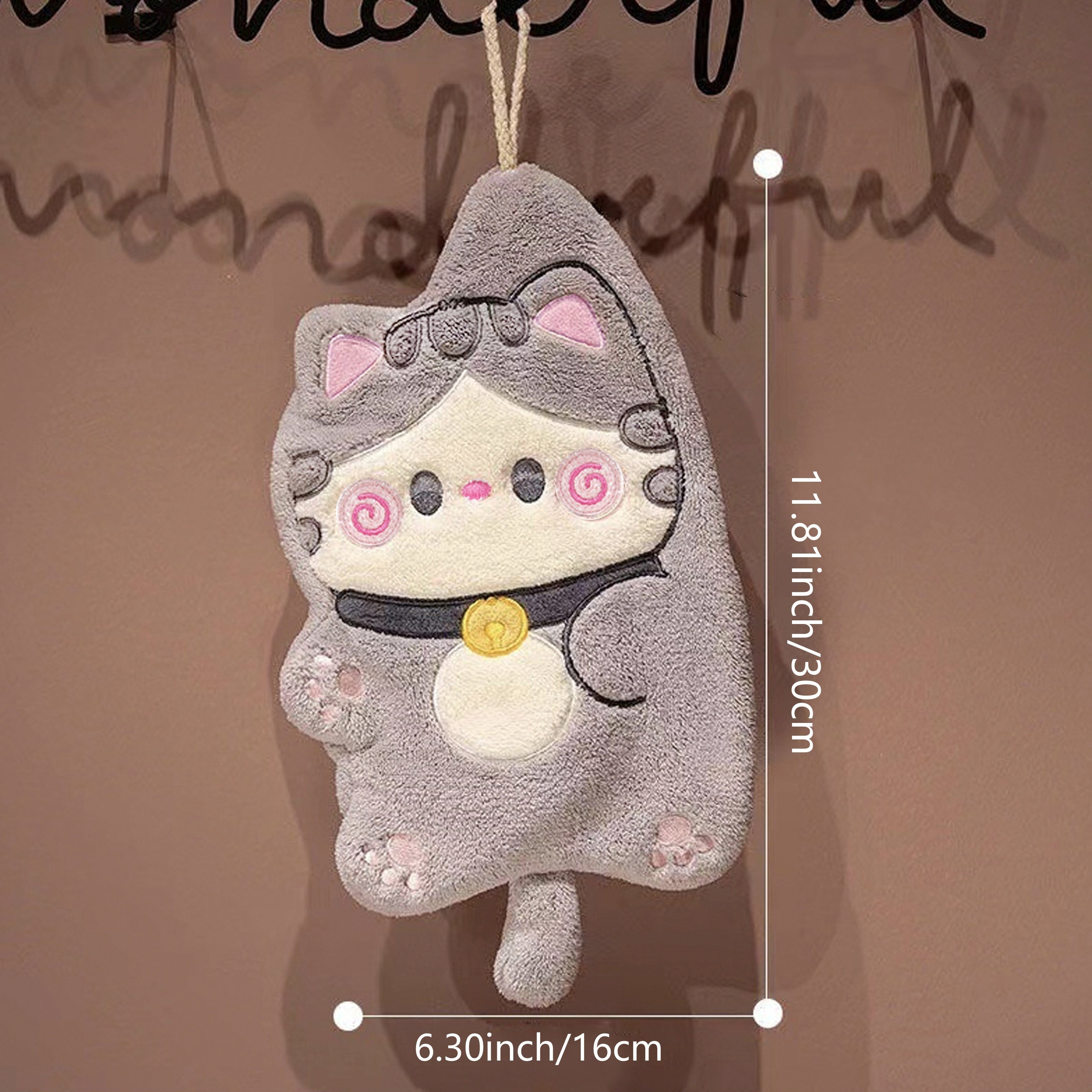 Cat-Shaped Coral Fleece Hand Towel Beige White Gray Quick-Drying Absorbent Kitchen Bathroom Bedroom
