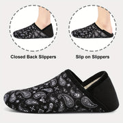 Women's Slip-On House Slippers Lightweight Non-Slip Black White Paisley