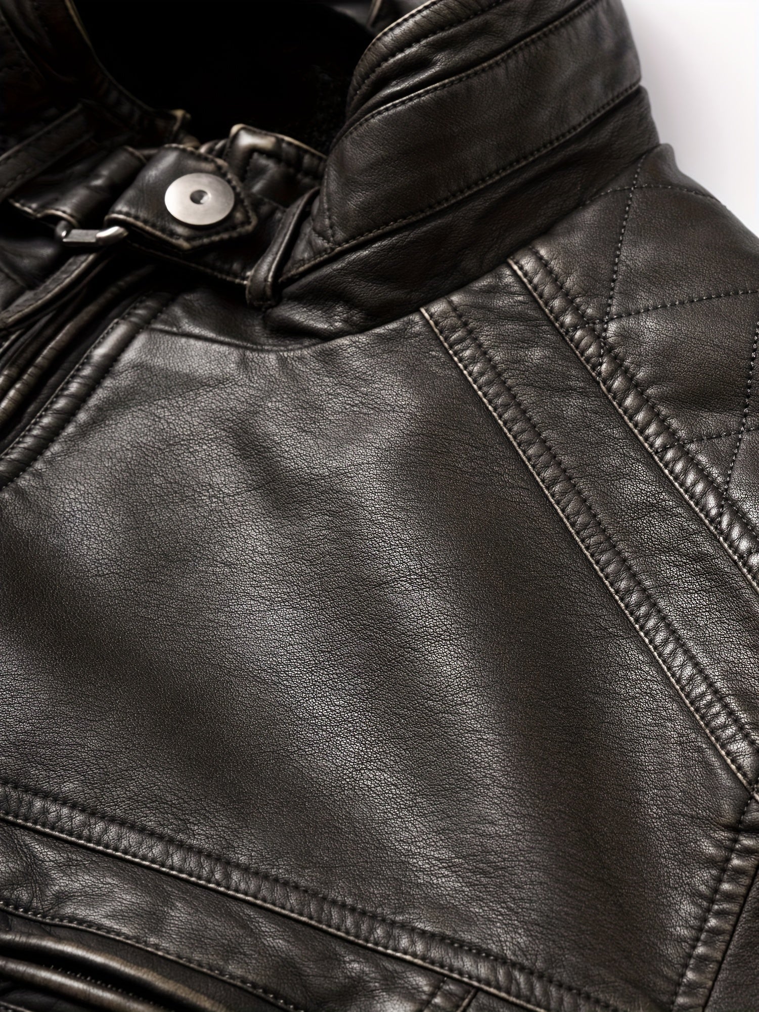 Erkaklar Vintage Qora Mototsikl Kurtkasi: Ko'p cho'ntakli, Turg'un yelka, Zip-Up dizayni, Mustahkam Polyester Aralashmasi, Retro Ko'rinish, PLUS O'lcham.