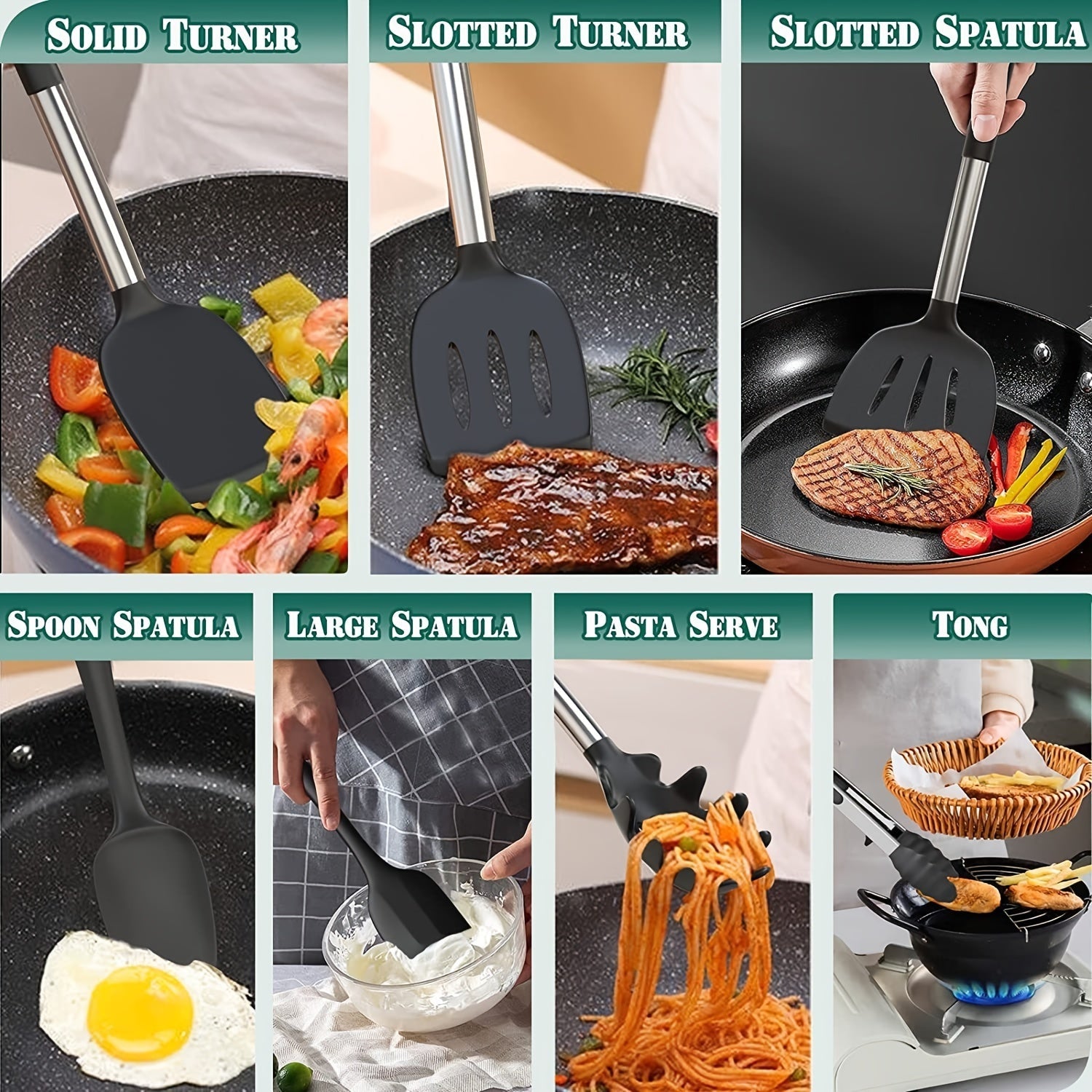 Set of 43 Silicone Kitchen Utensils with Stainless Steel Handles and Storage Bucket